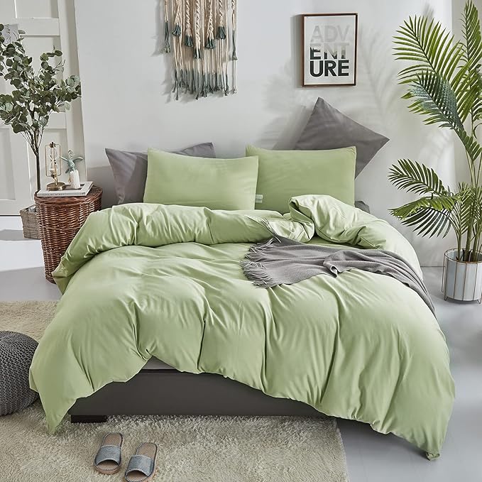 KAREVER Light Green Comforter Set Twin Solid Sage Green Bedding Set Boys Lightweight Blanket Set Girls Soft 3 PCs Durable Mint Sage Bed Comforter