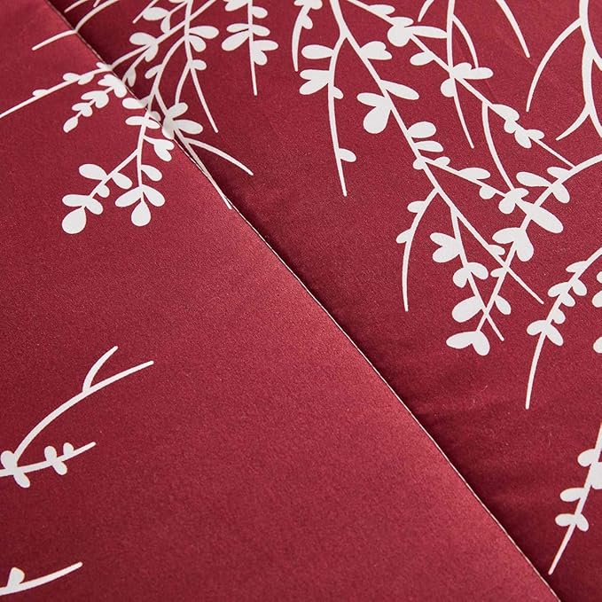 Christmas Bed in a Bag Burgundy Red Comforter Sheet Set 7 Pieces King Size Tree Branch Soft X-max Holiday Bedding Set (1 Comforter 2 Pillow Shams 1 Flat Sheet 1 Fitted Sheet 2 Pillowcases)