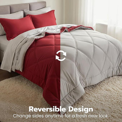 Joiedomi Queen Comforter Set with Sheets Red, 7 Pieces Queen Bed Set with 1 Down Alternative Comforter, 1 Flat Sheet, 1 Fitted Sheet, 2 Pillowcases and 2 Pillow Shams, Bed in a Bag for All Seasons