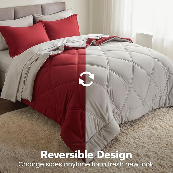 JOIEDOMI Full Size Comforter Set with Sheets Red, 7 Pieces Full Size Bed Set with 1 Down Alternative Comforter, 1 Flat Sheet, 1 Fitted Sheet, 2 Pillowcases and 2 Pillow Shams, Bed in a Bag All Seasons