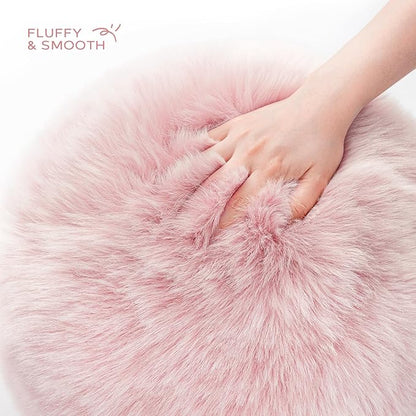 Ashler Plush Round Pillows, Ball Throw Pillow with Handle, Faux Fox Fur Luxury Soft Decorative Cushion, Modern Home Decor Fluffy Round Pillow for Sofa, Bed, Chair, Light Pink, 9 x 9 inch