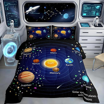 Feelyou Outer Space Comforter Set Boys Universe Planet Bedding Set for Kids Boys Girls Galaxy Comforter Planet Quilt Set 1 Comforter Set with 2 Pillowcases Full Size