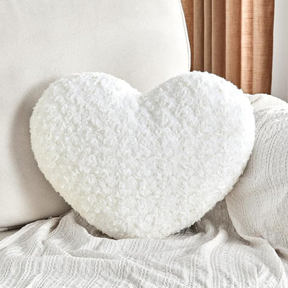 Heart Pillow White Throw Pillows, Soft and Fluffy Decorative Pillows for Bed Couch Chair, Cute Heart Shaped Room Decor for Valentine Anniversary Birthday Halloween Christmas (Small, 13"x10")