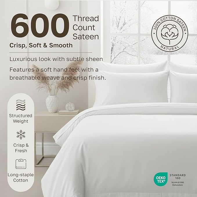 California Design Den Luxury Twin Sheet Set - 100% Cotton, 600 Thread Count Deep Pocket Twin Sheets, Hotel-Quality Bedding with Soft Sateen Weave - Mist Grey