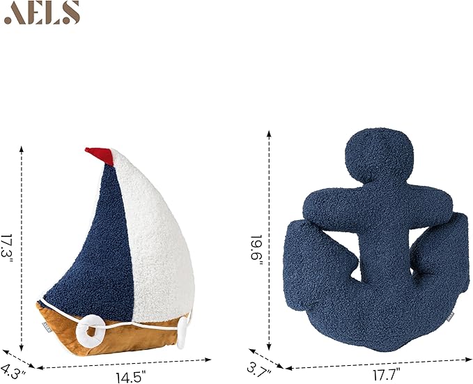 AELS Sailboat & Anchor Nautical Throw Pillows Set of 2, Coastal Decor for Beach Enthusiasts Beach House, Ideal for Sofa Couch Living Room Bedroom and Nursery, Navy Blue and White