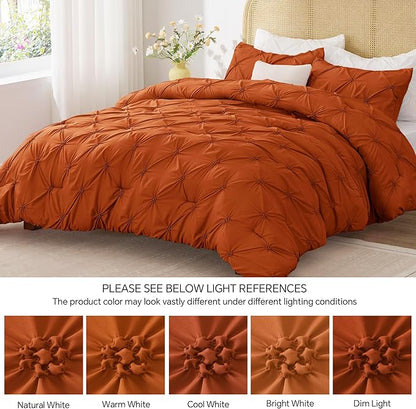BEDELITE Burnt Orange Twin Comforter Set - 2 Peices Boho Pintuck Bedding Comforter Sets, Lightweight Soft & Warm Twin Bedding Sets with 1 Pillowcase for All Season