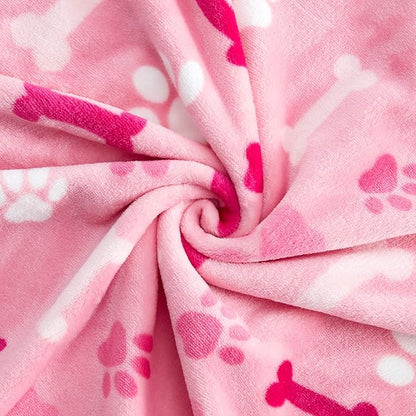 Allisandro Luxurious Dog Blanket, 350 GSM Super Fuzzy Microplush Fleece Pet Blankets for Small Medium Large Dogs and Cats, Pink Paw and Bone, 40" x 32"