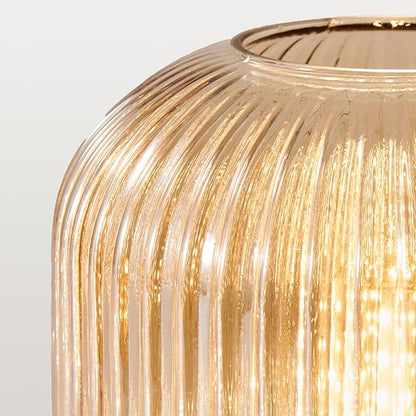 Mid Century Globe Table Lamp: Amber Vintage Pumpkin Ribbed Glass Dimmable Plug in Bedside Lamps - Cute Brass Gold Modern Side Table Lamp Nightstand Light for Bedroom Entryway Office Desk Living Room