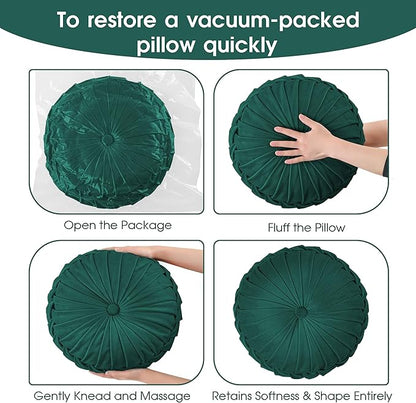 ROSE&RISY Round Pleated Hand-Stitched Velvet Throw Pillow, 1 Pcs Decorative Accent Pumpkin Pillow Cushion for Couch Sofa Chair Bed Car Home Decor (14.5 Inch, Teal)
