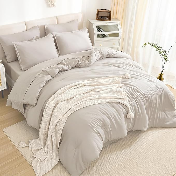 Litanika Twin Comforter Sets Linen - 5 Pieces Bed in a Bag Beddding Sets, Solid Lightweight Bed Set with Comforter, Sheets, Pillowcase & Sham