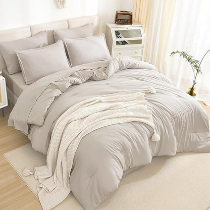 Litanika Twin Comforter Sets Linen - 5 Pieces Bed in a Bag Beddding Sets, Solid Lightweight Bed Set with Comforter, Sheets, Pillowcase & Sham