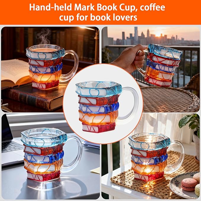 VNROSE Painted Book Mug - Novelty Coffee Mugs，Personalized Gift for Book Lovers, Valentine's Day Gifts for Book Lovers,Unbreakable Library Art Cup,Book Club Gifts(10oz)