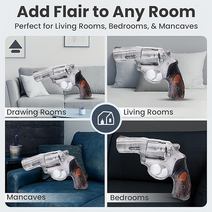 Caliber Gourmet Hug Soft Tactical Revolver Gun Cushion, Cotton, Plush Stuffed, Throw Pillow | Gun Lovers, Decorative, One Size, Plush Cushion Design | Ideal as a Decorative Pillow for Home