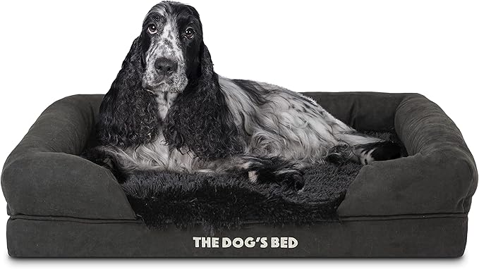 The Dog’s Bed Orthopedic Memory Foam Dog Bed with Bolsters, Fur Fabric, Black Fur, M