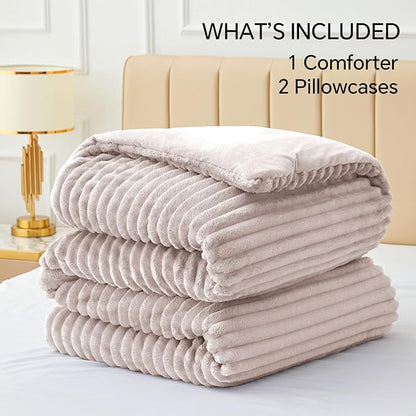 BEDELITE Fleece King Comforter Set -Super Soft & Warm Fluffy Lotus Pink Bedding, Luxury Fuzzy Heavy Bed Set for Winter with 2 Pillow Cases