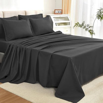 Litanika Comforter Full Size Set Dark Grey - 7 Pieces Bed in a Bag Full Bedding Comforter Sets, Plain Lightweight Bed Set with Comforter, Sheets, Pillowcases & Shams