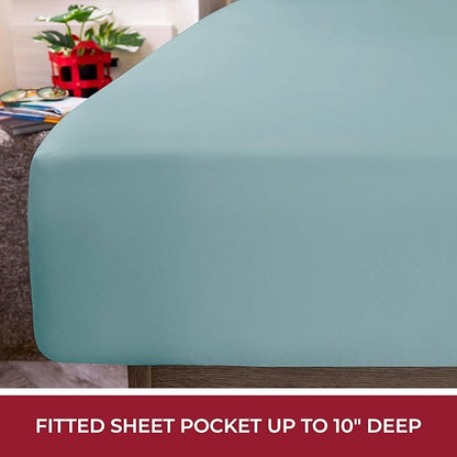 Mellanni RV Short Queen Sheets - 4 PC Iconic Collection Bedding - Hotel Luxury, Extra Soft, Cooling Bed Sheets - Deep Pocket up to 10 inch (RV/Short Queen, Spa Blue)