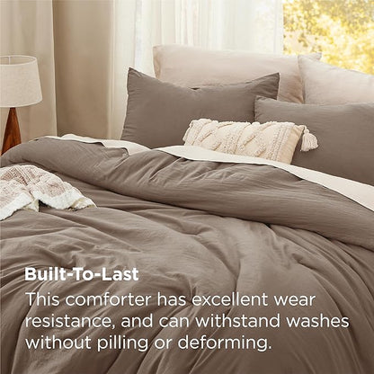 Bedsure Queen Comforter Set, Brown Soft Prewashed Bedding for All Seasons, 3 Pieces GentleSoft™ Bed Set, 1 Lightweight Comforter (90"x90") and 2 Pillowcases (20"x26")