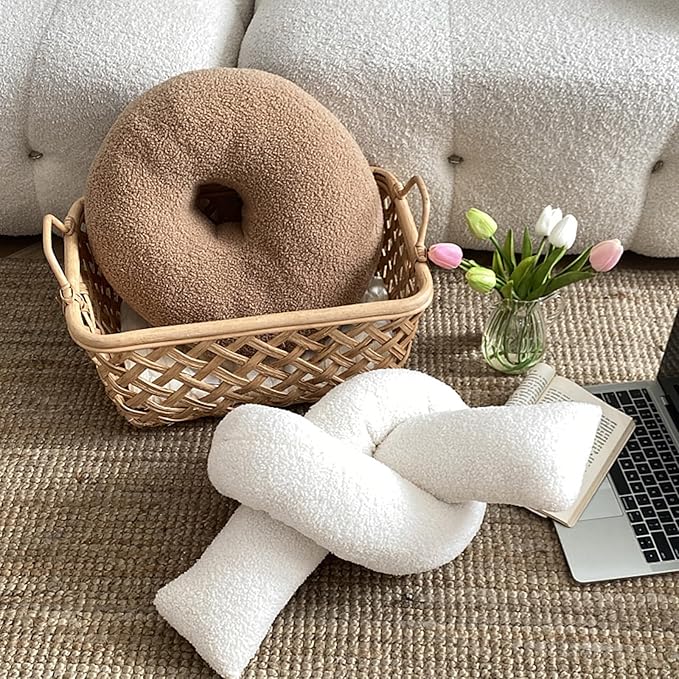 White Knot Pillow Long Shaped Soft Knot Plush Pillow Cushion Home Decoration Throw Pillows for Sofa Bedroom Car Office Gift
