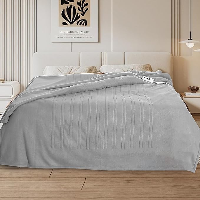 Electric Heated Blanket Full Size 72"x84",Fast Heating Throw, Soft Fleece for Bed & Sofa, 10 Hours Auto Off & 4 Heating Levels, Machine Washable, Gifts for Grandma & Family-Light Gray