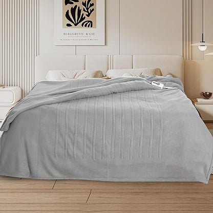 Electric Heated Blanket Full Size 72"x84",Fast Heating Throw, Soft Fleece for Bed & Sofa, 10 Hours Auto Off & 4 Heating Levels, Machine Washable, Gifts for Grandma & Family-Light Gray