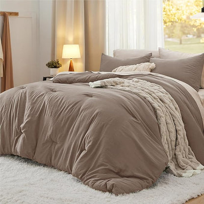 Bedsure California King Comforter Set, Brown Soft Prewashed Bedding for All Seasons, 3 Pieces GentleSoft™ Bed Set, 1 Lightweight Comforter (104"x96") and 2 Pillowcases (20"x36")