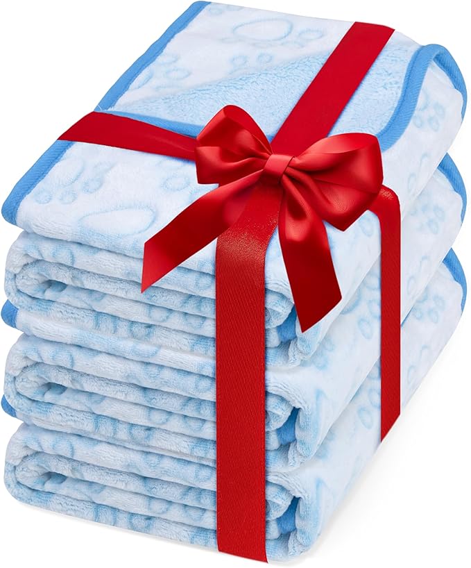 Stuffed 3pcs Premium Soft Dog Blankets for Medium Dogs, Cat Blanket Calming Washable for Bed Couch Crate Protection Cover, Dog Puppy Kitten Essentials Christmas Dog Gifts, 32 * 40 inches, Blue