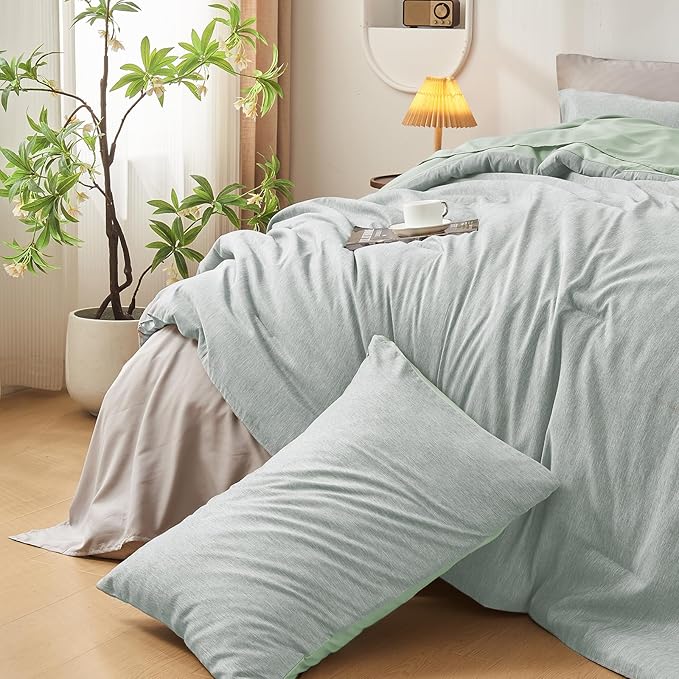 DECMAY Twin Comforter Set with Sheets, 5 Pieces Twin Comforter Set, Cationic Dyeing Bed in a Bag Bedding Set with Comforter, Flat Sheet, Fitted Sheet, Pillowcase and Pillow Sham (Twin, Light Green) | twin comforter set, twin bedding set, twin bed set