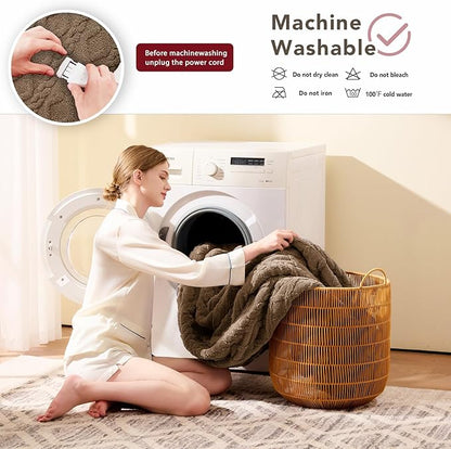 Heated Electric Blanket Queen Size-84"x90" Heating Blanket with 10 Heating Levels & 5 Time Settings Over-Heat Protection，Winter Warmer for Adults with ETL Certification（Beige）