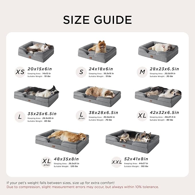 Bedsure Orthopedic Dog Beds Large Sized Dog - Washable Large Dog Cat Bed Waterproof, Comfort Dogs Couch Sofa with Washable Removable Cover, Pet Bed with Nonskid Bottom, Red, 35"