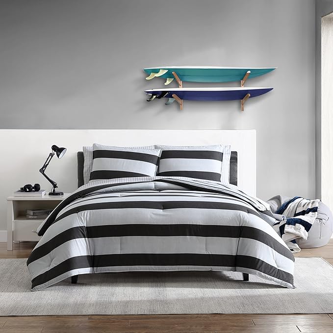 Nautica- Queen Comforter Set, Cotton Reversible Bedding Set, All Season Designer Home Décor (Lawndale Grey, Queen)