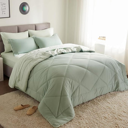 Joiedomi King Size Comforter Set with Sheets Sage Green, 7 Pieces King Bedding Set with 1 Down Alternative Comforter, 1 Flat Sheet, 1 Fitted Sheet, 2 Pillowcases and 2 Pillow Shams, Bed in a Bag