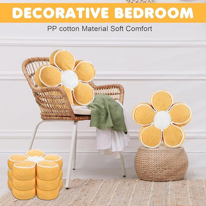 Menkxi 2 Pack Flower Pillows Cute Flower Shaped Pillows Daisy Pillow Throw Soft Floor Cushion for Living Room Bedroom Sofa Couch Winter Warm Decoration 15.7 Inch(Yellow)