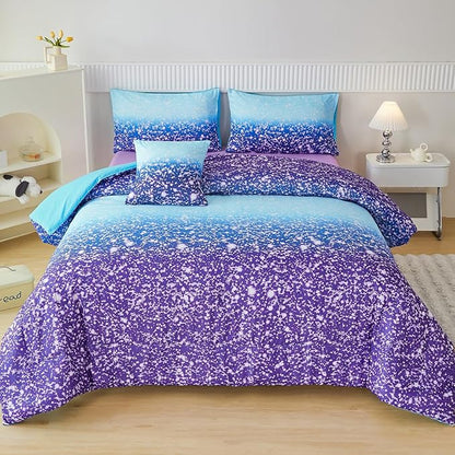 PERFEMET Girls Bed in A Bag Full Size 6 Pieces Blue Purple Rainbow Bedding Comforter Sets Tie Dye Ombre Kids Comforter Fluffy Teen Girl Bed Set (Blue Purple, Full)