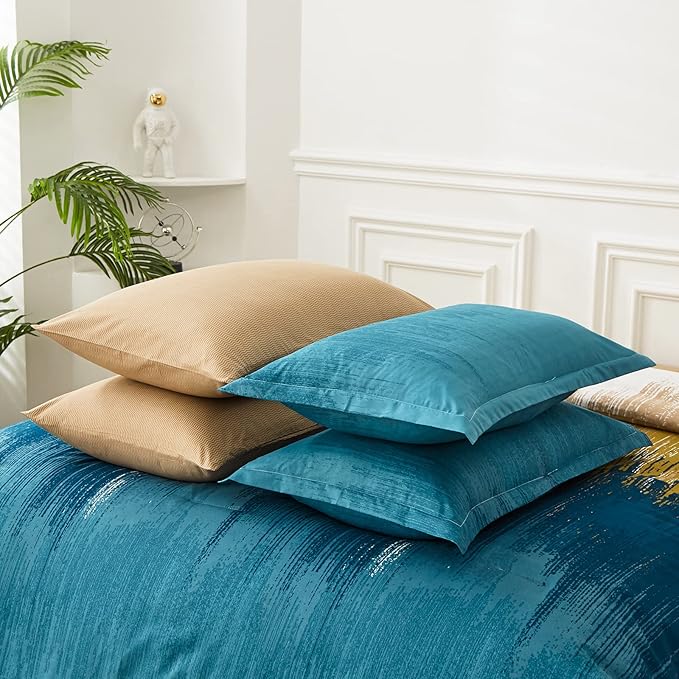 WONGS BEDDING Teal Comforter Set Queen,7 Pieces Bed in a Bag Colorful Abstract Art Gradient Comforter Soft Microfiber Bedding Set with Comforter, Flat Sheet, Fitted Sheet, Pillow Shams,Pillowcases