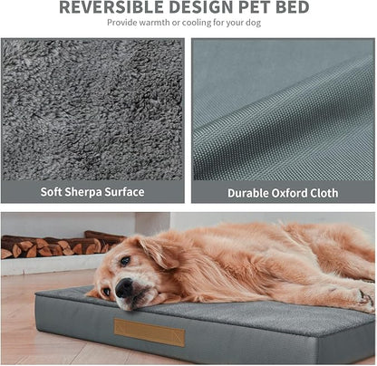 Comfort Dog Bed for Small Dogs & Cats, Waterproof Dog Crate Mat Orthopedic Egg Crate Foam with Washable Removable Cover, Gray