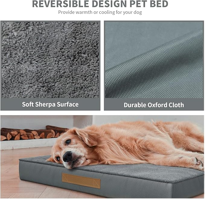 Plush Orthopedic Dog Bed for Medium Dogs & Puppies, Waterproof Dog Beds 29x18 Inch with Removable Washable Cover, Egg Crate Foam Flat Pet Mat, Gray