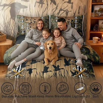 Duck Camo Bed in a Bag King Size Comforter Set 7-Piece | Wild Duck Bedding Sets Mens Fall Leaves Camo Comforter and Sheet Set, Woodland Animals Farmhouse Room Decor,Hunting Rustic Cabin Decor