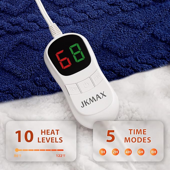 Heated Electric Blanket King Size-100"x90" Heating Blanket with 10 Heating Levels & 5 Time Settings Over-Heat Protection，Winter Warmer for Adults with ETL Certification（Navy Blue）
