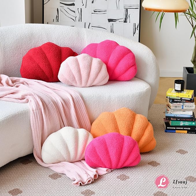 Seashell Throw Pillows, Shell Shaped Throw Pillows, Soft Home Decorative Pillow Plush Cushion for Bed Couch Living Sofa Room Decor Accent Throw Pillow (13x10 Inch, Dusty Pink)