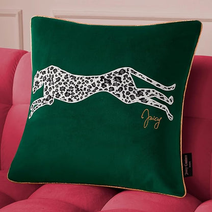 Juicy Couture Reversible Velvet Cheetah Pillow, 18" x 18" Decorative Pillow, Emerald Green
