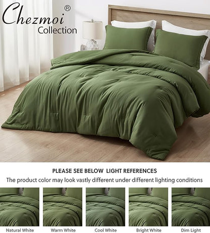Chezmoi Collection Cliff 3-Piece Lightweight Cooling Comforter Set, King - Rayon Derived from Bamboo & Polyester Blended, Soft Breathable Bedding for Hot Sleepers, Olive Green