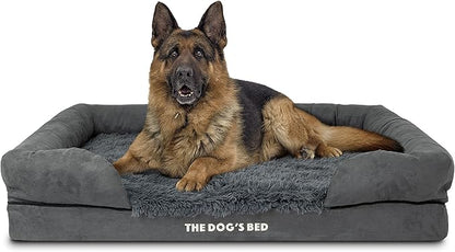 The Dog’s Bed Orthopedic Memory Foam Dog Bed with Bolsters, Fur Fabric, Grey Fur, XL