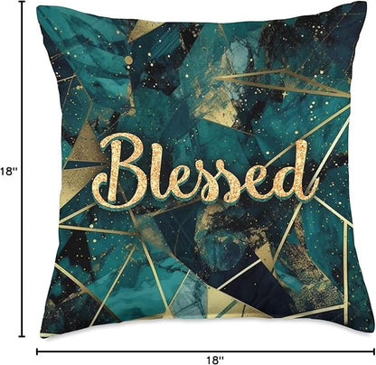 Art Deco Geometric Pattern Green Blessed Throw Pillow