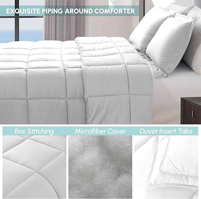 Elegant Comfort 3-Piece Box Stitched Down Alternative Comforter with Shams - Ultra Soft for All Season Duvet Insert with Corner Tabs, Plush Cozy 3PC Comforter Set, Oversize King, White