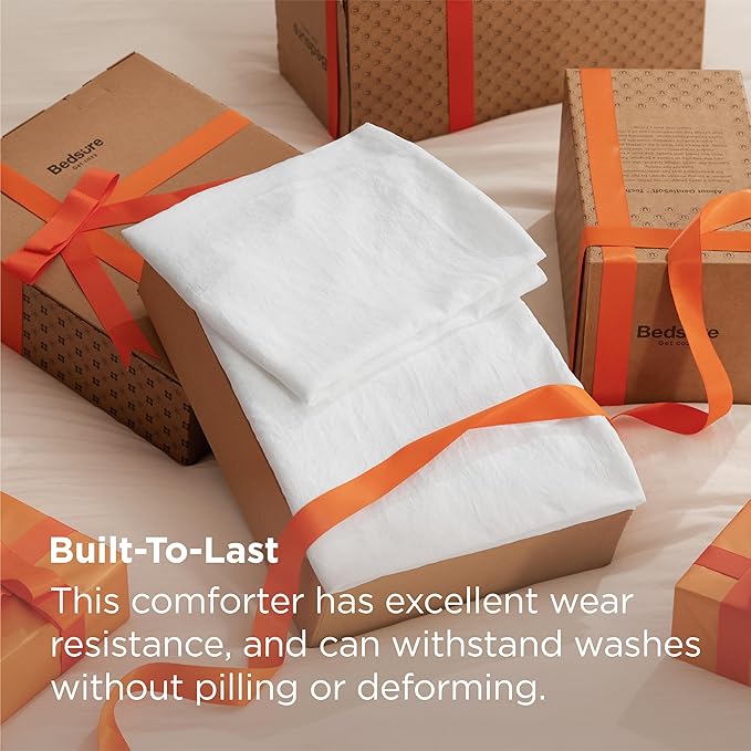 Bedsure Queen Comforter Set, White Soft Prewashed Bedding for All Seasons, 3 Pieces GentleSoft™ Bed Set, 1 Lightweight Comforter (90"x90") and 2 Pillowcases (20"x26")