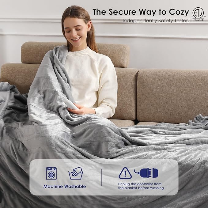 Heated Blanket King Size Electric Blanket 100''X90'', Fast Heating Blanket Ultra Soft Warming Blankets for Adults with 5 Heat Levels & 10 Hrs Timer, Machine Washable Queen Heated Blanket(Subtle Gray)