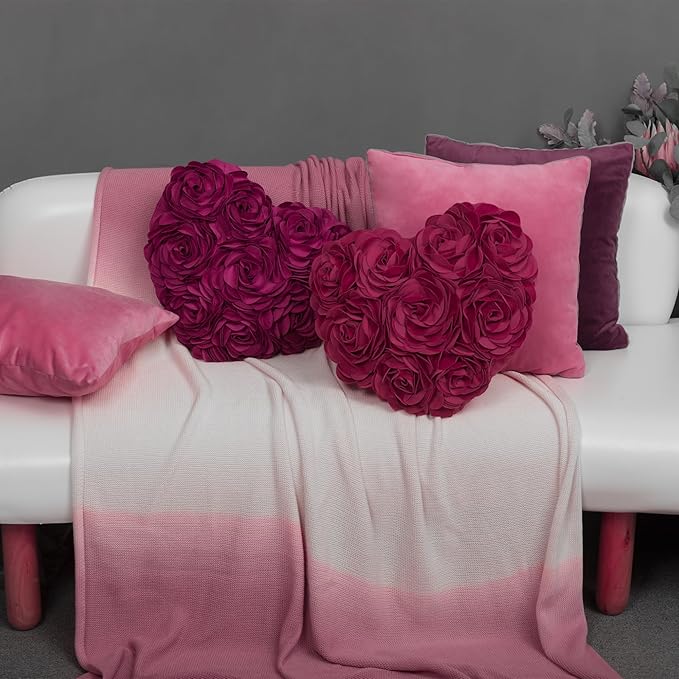 JWH Valentine's Day Throw Pillow Covers Decorative Flower Accent Pillow Cases Heart Shaped Cushion for Couch Living Room Bed Chair 14 x 16 Inches Rose Red