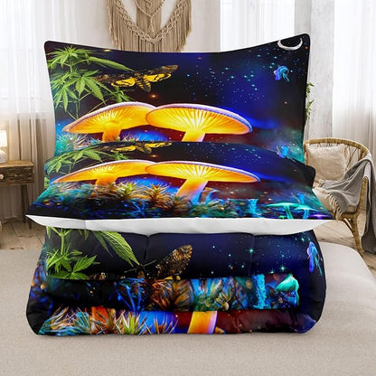 Tailor Shop Magic Mushrooms Bedding Sets, Trippy Mushrooms Comforter Set with Natural Forest Design for Teen Girls Kids Bedroom Decor, All Season Use with 1 Matching Pillowcase…