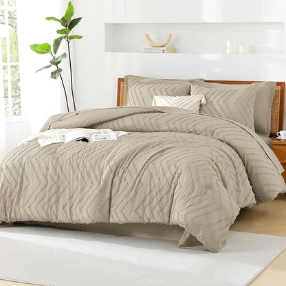 Litanika Light Hazel Queen Size Comforter Set with Sheets - 7 Pieces Bed in a Bag Queen Boho Tufted Complete Bedding Sets with Comforter, Sheets, Pillowcases & Shams
